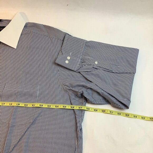 Donald J Trump Long Sleeve Button Up Pinstriped Blue Shirt Men's Size 18-32/33 - Picture 3 of 10